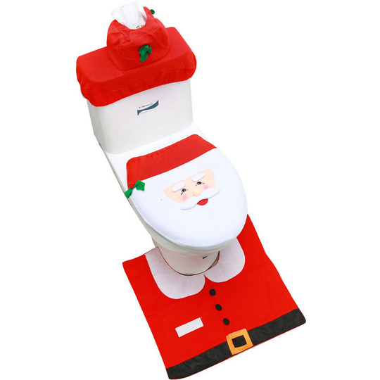 3D Nose Santa Toilet Seat Cover and Rug Set Funny Christmas Decorations Bathroom Set of 3