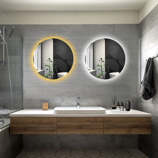 Bathroom led Mirror Modern Wall Mounted Round Bathroom Mirror 600x600mm Frameless + 600x600mm 3 Color Both with Demister Pad - Elegant