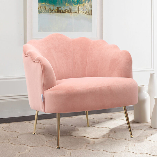 Livingandhome Frosted Velvet Shell Accent Armchair, Pink