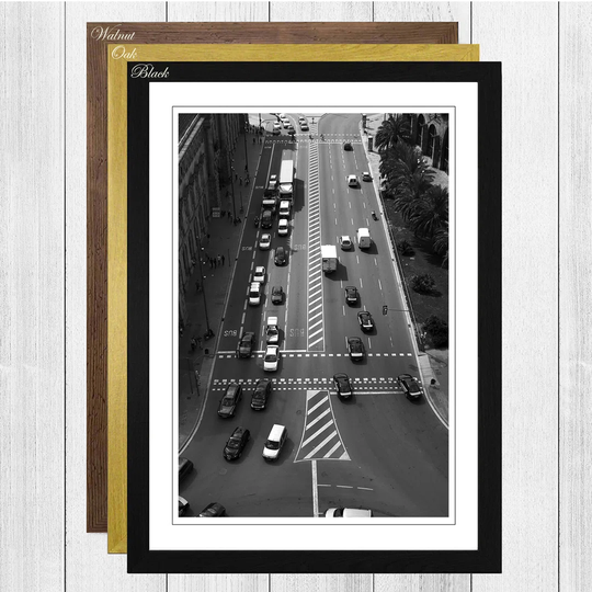 'Black and White City Road' Framed Photographic Print
