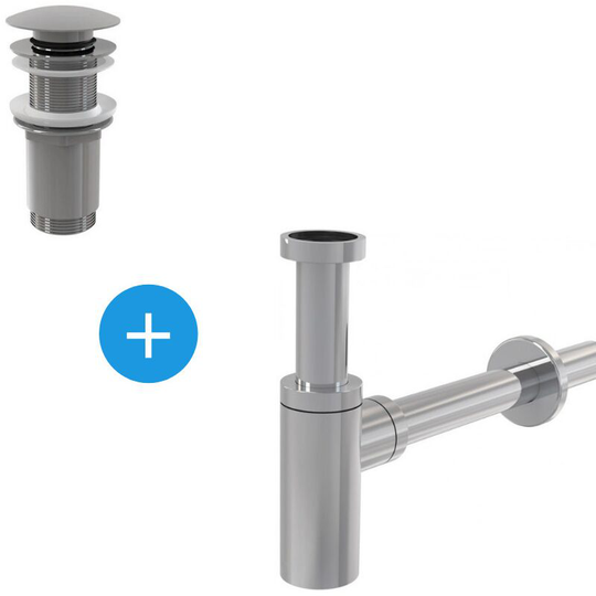Alca Set 5/4" Pop-up waste for washbasin with overflow + Trap, Chrome (AlcaSetChrome)