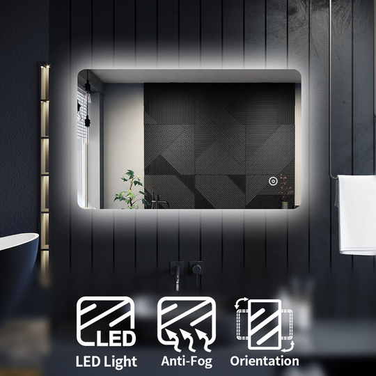 Bathroom Mirror Vertical Horizontal Aluminium Framed Mirror 800x500mm Backlit led Bathroom Mirror with Touch Sensor - Elegant