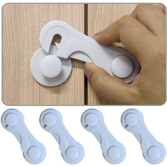 Cabinet Door Locks for Baby Guard and Child Safety, 4 Pack Baby Cabinet Locks with Adhesive for Chests of Drawers, Refrigerator, Toddler and Child