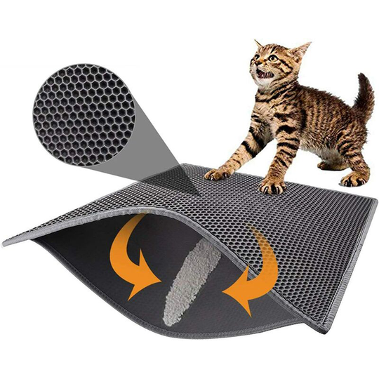 Perlerare - Cat Litter Mat Cat Litter Tray, Waterproof Non-Toxic eva, Double Honeycomb Design (76*55cm, Gray)