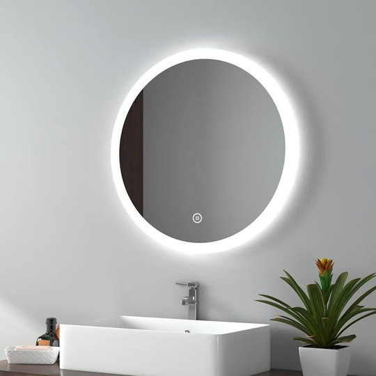 Emke - Illuminated Round Bathroom Mirror - 600mm led Vanity Mirror Wall-Mounted Bedroom Makeup Dressed Mirror with Demister, Touch Switch, Backlit