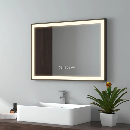 Bathroom Mirror with Lighting, 120 x 70cm, LED Bathroom Mirror with Touch, Anti-Fog, Clock, Temperature, Dimmable, Memory Function, Neutral Lighting,