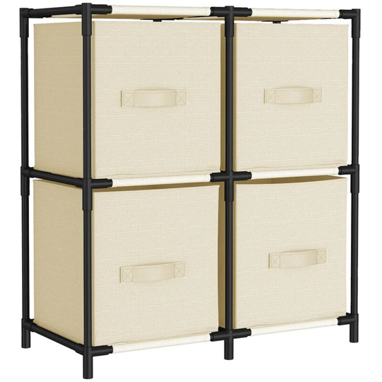 Storage Cabinet with 4 Fabric Baskets Cream 63x30x71 cm Steel Vidaxl Cream