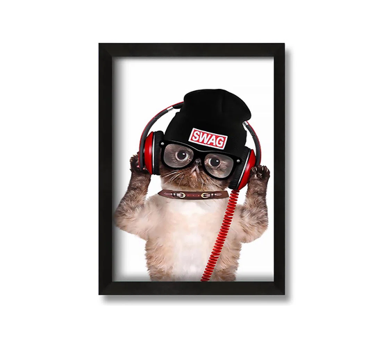 Swag Cat Headphones - Picture Frame Painting on Canvas