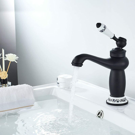 Litzee - Bathroom Sink Faucet Single Handle Sink Faucet Single Handle Sink Bathroom Sink Faucet Retro, Black Brass