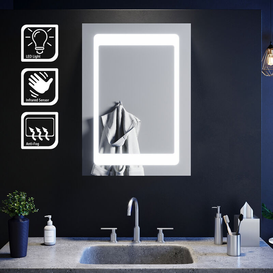 Elegant - Stainless Steel Vertical Bathroom Mirror Cabinet Backlit Illuminated led Bathroom Storage Defogging Mirror Mirror 500x700mm with Shelf,