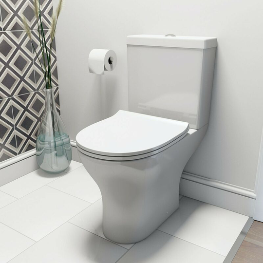 Derwent round compact close coupled toilet with luxury slim soft close seat - White - Orchard