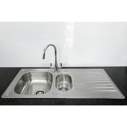 Inox Kitchen Sink 1.5 Bowl Stainless Steel Reversible Echo Mixer Tap - Silver - Bristan