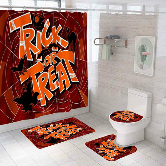 Halloween Letter Shower Curtain Sets, Generic 71 inch x 71 inch Halloween Bathroom Decor Set - Shower Curtain with Mat, Toilet Lid Cover, Bath Mat