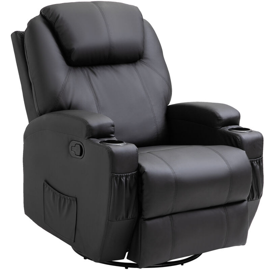 Homcom - 8-Point Massage Recliner Chair Sofa Rocking Swivel w/ Remote Control - Black