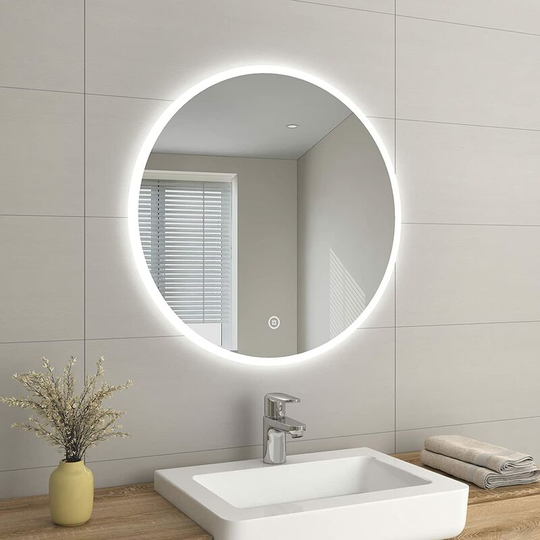 Emke - Round Bathroom led Mirror ф800mm - Wall-Mounted led Vanity Mirror Bedroom Makeup Dressed Mirror with Demister, Touch Switch, Backlit Lighting