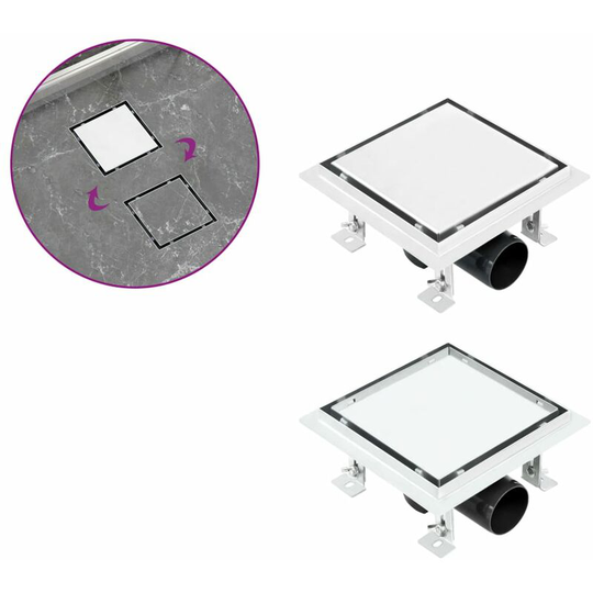 Shower Drain With 2-in-1 Flat and Tile Insert Cover 15x15 cm Stainless Steel