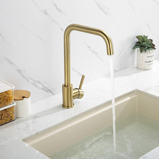 Brushed Gold Kitchen 7-Shape, 360° Rotatable Sink Mixer Tap with Detachable Aerator, SUS304 Stainless Steel Sink Faucet