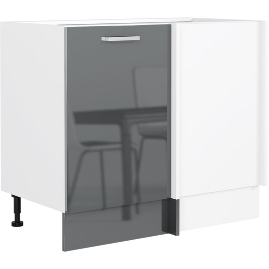 Impact Furniture - Grey Gloss Kitchen Unit Base Straight Corner Cabinet 110 Cupboard Soft Close Lux - Grey High Gloss