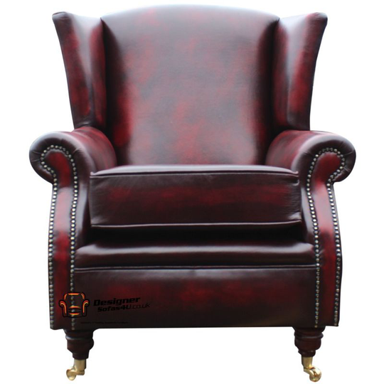 Southwold Wing Chair Fireside High Back Leather Armchair Antique Oxblood Leather