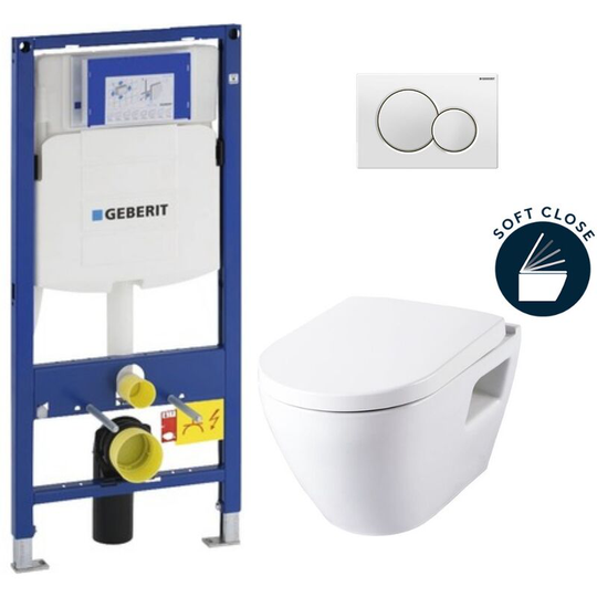 Geberit - Toilet set support frame with SM10 bowl + Softclose seat + White control plate (GebSM10-B)