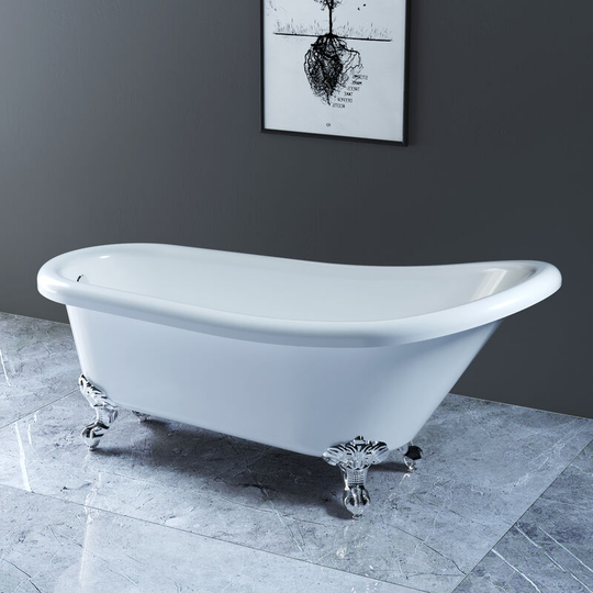 NRG - White Traditional Bathroom Luxury Freestanding Slipper Bathtub with Chrome Claw Feet 1700 x 750mm