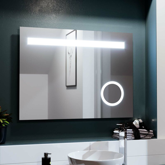 Neshome - Modern Rectangle led 800mm x 600mm Round Corner Bathroom Mirror Demister