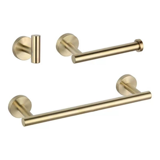 Set of 3 Gold Bathroom Sets Wall Mounted, Robe Hook, Wall Mounted Toilet Paper Holder, Towel Ring, 16'' Towel Rack, Bathroom Accessories, Towel Rack,