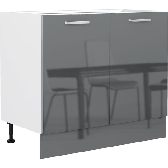 Impact Furniture - Grey Gloss Kitchen Unit Base Cabinet Cupboard 100cm 1000 Soft Close 2 Door Luxe - Grey High Gloss