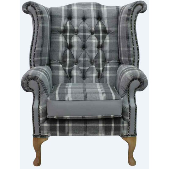 Chesterfield Queen Anne High Back Wing Chair Balmoral Dove Silver Grey Leather