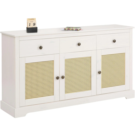 Yassine 145 Cm Wide 3 Drawer Pine Solid Wood Sideboard