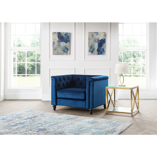 Accent Chair Armchair Blue Velvet Fabric Upholstered - Chudleigh