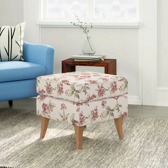 50Cm Wide Square Floral Footstool Ottoman