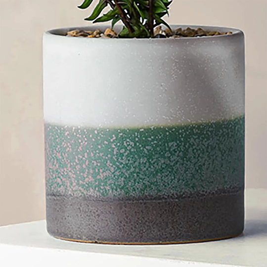 White Teal Grey Striped Planter Plant Pot 12 X 12 X 11Cm