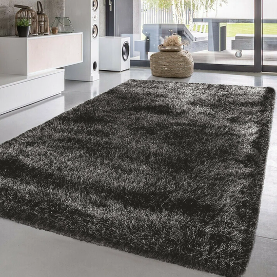 Esliabeth Solid Colour Shaggy Dark Grey Indoor / Outdoor Area Rug