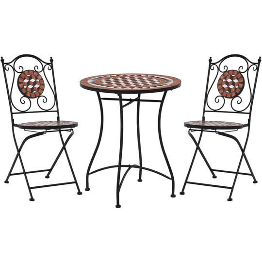 3 Piece Mosaic Bistro Set Ceramic Tile Terracotta - Brown