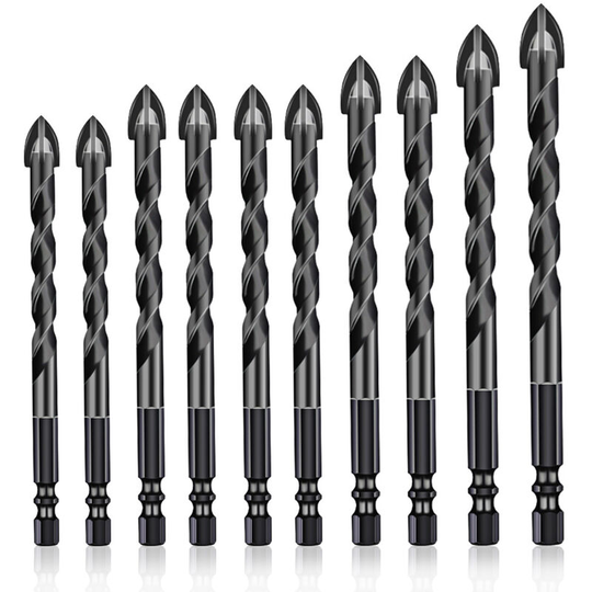 10PCS 5/6/8/10/12mm Masonry Drill Bits for Tile Brick Glass Plastic Porcelain Marble Wood Ceramic Wall Mirror,model:Black - Black