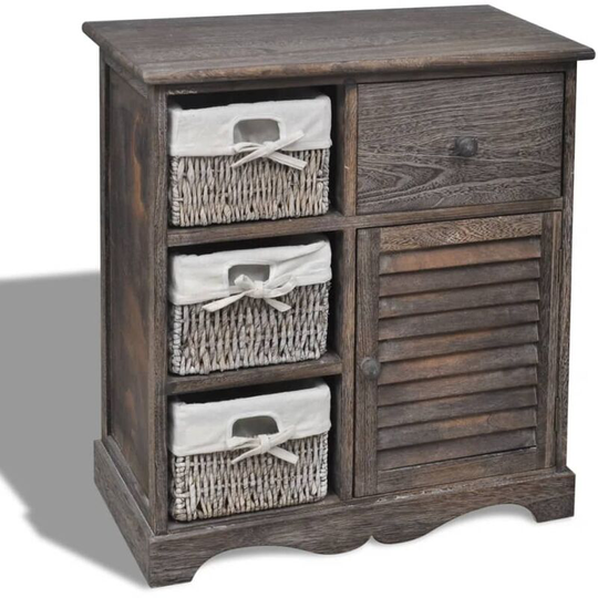 Vidaxl - Wooden Cabinet 3 Left Weaving Baskets Brown Brown