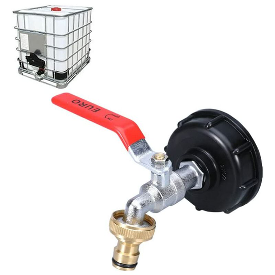 1000L ibc Tank Faucet Rainwater Harvesting Faucet, 1/2' ibc Tank Adapter Dual Rainwater Harvesting Faucet, pp Brass Faucet 60MM (3/4) Coarse Thread
