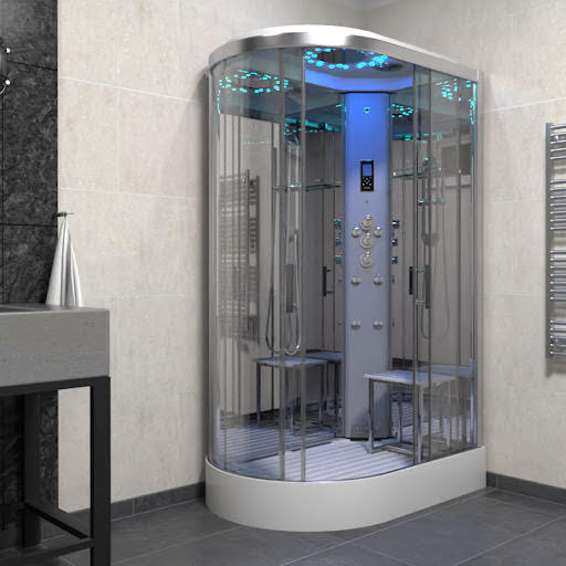 Insignia Platinum Offset Quadrant Steam Shower Cabin 1200 x 800mm - Chrome Frame Right Hand