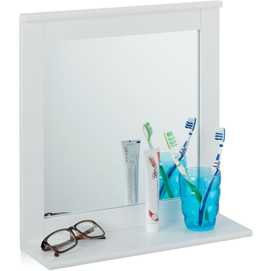 Wall-Mounted Mirror, Storage Tier, Bathroom, Hallway, Rectangular, Modern, mdf, HxWxD 42.5 x 40 x 13 cm, White - Relaxdays