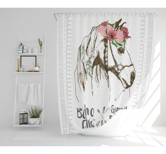 Horse With Flower Chic Designer Shower Curtain