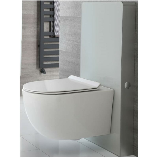 Milano - Arca - 483mm White Bathroom Toilet wc Unit with Wall Hung Rimless Pan, Cistern and Soft Close Seat