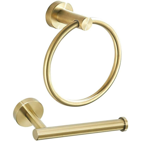 Toilet Paper Holder Towel Ring Brushed Gold Bathroom Hardware Hand Towel Holder Bathroom Accessories Set Wall Mount Stainless Steel 2 Pieces