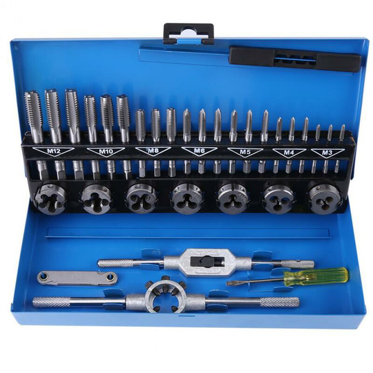 Betterlife Thread Tap, 32pcs M3-M12 Coarse Pitch Alloy Steel Tap and Die Set with Wrench Thread Gauge Hand Tools,1 Set