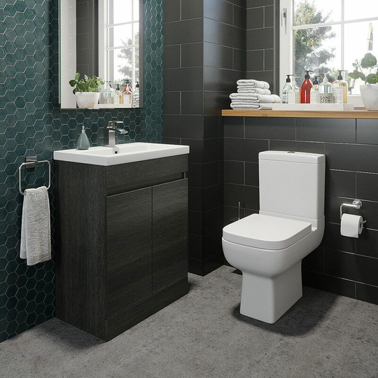 Affine - 600mm Modern Bathroom Vanity Unit Basin Soft Close Seat Toilet wc Charcoal Grey - Grey