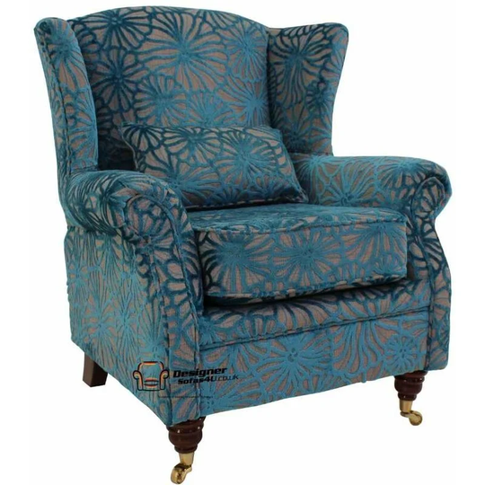 Wing Chair Fireside High Back Armchair Lalique Vellum Blue Velvet