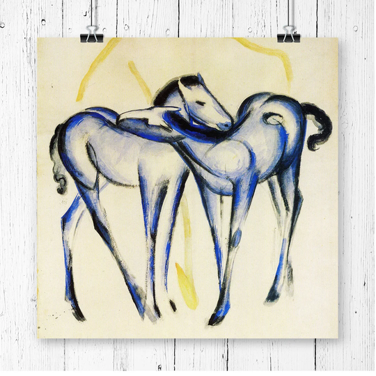'Two Blue Horses' by Franz Marc Painting Print