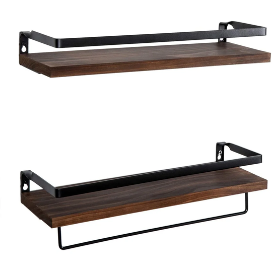 Union 2 Piece Solid Wood Floating Shelf with Towel Bar