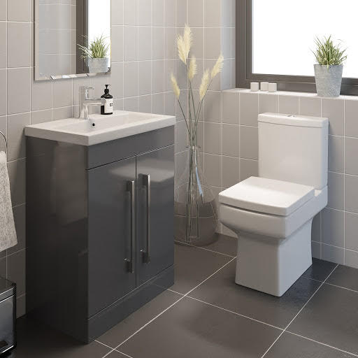 Royan Close Coupled Toilet & Aurora Vanity Unit with Doors - 600mm Grey Gloss