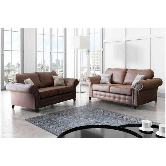 Oakland 3 & 2 Seater Fabric Sofa Set - Brown